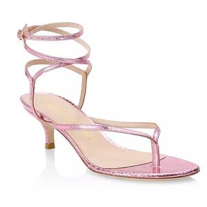 STUART WEITZMAN Jimena Metallic Snake-effect Leather
Sandals In Pink
